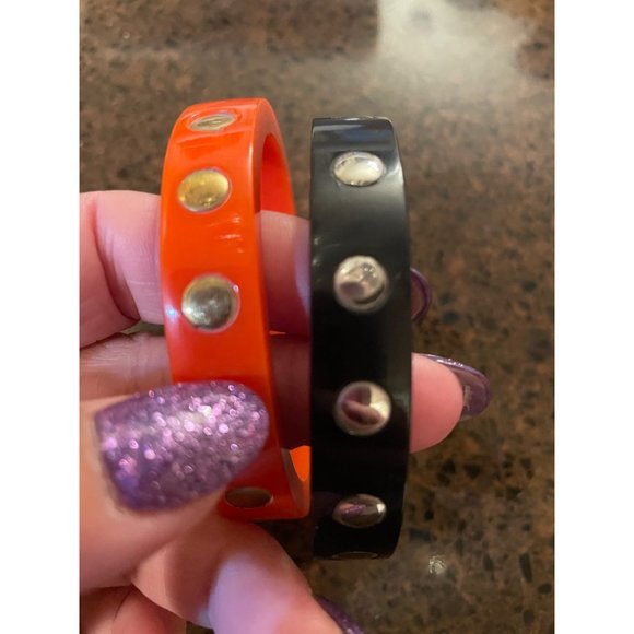 Vintage 70’s Black And Orange Bangles Bracelets - Picture 4 of 5